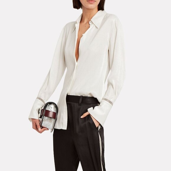 3.1 Phillip Lim Pants Side Silver Beaded Stripe Satin High Rise Jogger Slit Hem - Picture 13 of 13